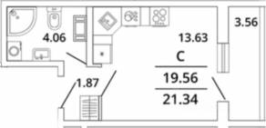 ЖК «Master Place», планировка студии, 21.30 м²