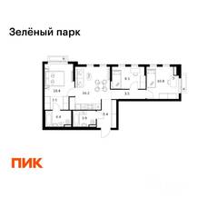 ЖК «Зеленый парк», планировка 3-комнатной квартиры, 66.20 м²
