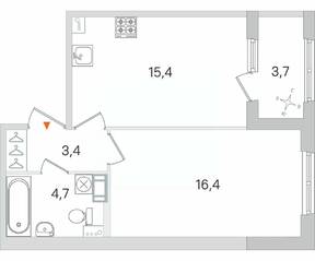 МЖК «Дубровский», планировка 1-комнатной квартиры, 41.75 м²