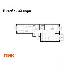 ЖК «Витебский парк», планировка 2-комнатной квартиры, 64.60 м²