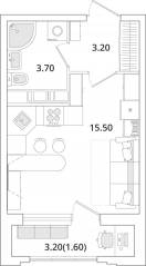 ЖК «Тайм Сквер», планировка студии, 24.30 м²