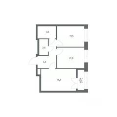 ЖК «NEWПИТЕР», планировка 2-комнатной квартиры, 54.42 м²