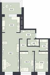 ЖК «Лайм», планировка 3-комнатной квартиры, 96.60 м²