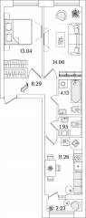 ЖК «БелАрт», планировка 2-комнатной квартиры, 53.85 м²
