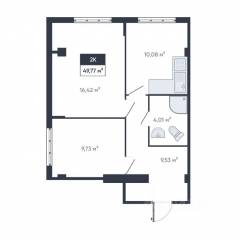 ЖК «Ромашки», планировка 2-комнатной квартиры, 49.00 м²