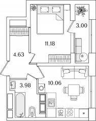 ЖК «БелАрт», планировка 1-комнатной квартиры, 31.35 м²