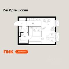 ЖК «2-й Иртышский», планировка 1-комнатной квартиры, 34.60 м²