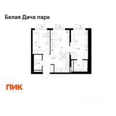ЖК «Белая Дача парк», планировка 2-комнатной квартиры, 47.30 м²