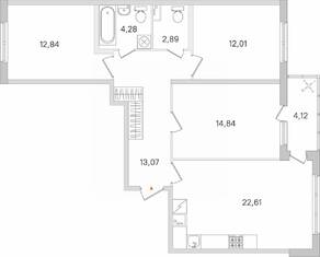 ЖК «Ясно. Янино», планировка 3-комнатной квартиры, 84.60 м²