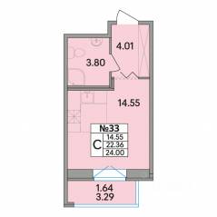 ЖК «Рождественский квартал», планировка студии, 24.00 м²