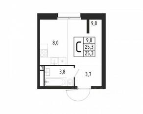 ЖК «Берег», планировка студии, 25.30 м²
