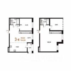 ЖК «Новое Летово», планировка 3-комнатной квартиры, 104.60 м²