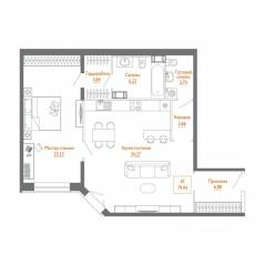ЖК «Monodom Line», планировка 1-комнатной квартиры, 80.30 м²