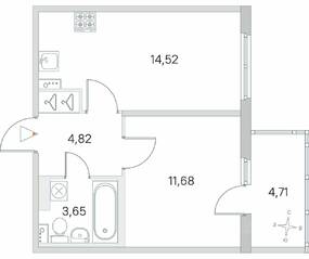 МЖК «Любоград», планировка 1-комнатной квартиры, 36.08 м²