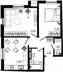 МЖК «Liberty dom», планировка 2-комнатной квартиры, 52.09 м²