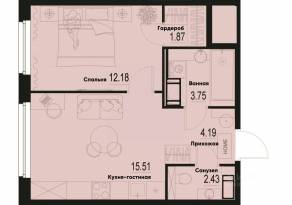ЖК «ID Murino III», планировка 1-комнатной квартиры, 39.93 м²