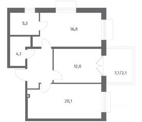 ЖК «Парусная 1», планировка 2-комнатной квартиры, 67.60 м²
