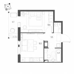 ЖК «Монография», планировка 1-комнатной квартиры, 35.80 м²