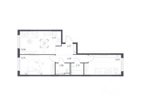 ЖК «Пригород Лесное», планировка 2-комнатной квартиры, 59.97 м²