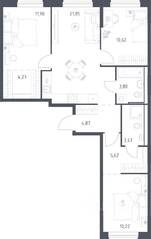 ЖК «Квартал Ивакино», планировка 3-комнатной квартиры, 76.70 м²