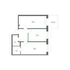 ЖК «Парусная 1», планировка 2-комнатной квартиры, 69.10 м²