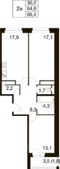 ЖК «Идеал», планировка 3-комнатной квартиры, 63.90 м²
