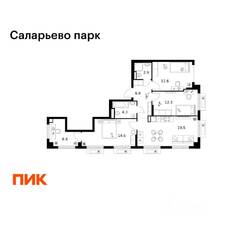 ЖК «Саларьево парк», планировка 3-комнатной квартиры, 79.90 м²
