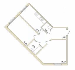 ЖК «Granholm Village», планировка 2-комнатной квартиры, 62.50 м²