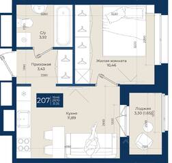 ЖК «Новатория», планировка 1-комнатной квартиры, 31.35 м²