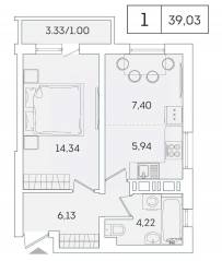 ЖК «Lampo», планировка 1-комнатной квартиры, 38.20 м²