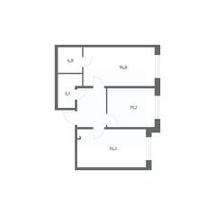 ЖК «Парусная 1», планировка 2-комнатной квартиры, 57.80 м²