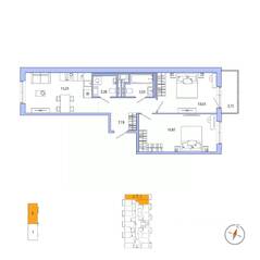ЖК «OKLA», планировка 2-комнатной квартиры, 57.99 м²