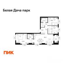 ЖК «Белая Дача парк», планировка 3-комнатной квартиры, 83.10 м²