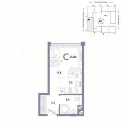 ЖК «Страна.Озерная», планировка студии, 21.00 м²