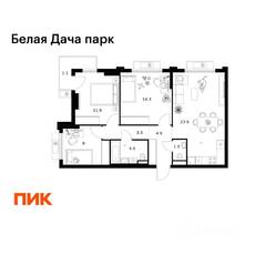 ЖК «Белая Дача парк», планировка 3-комнатной квартиры, 74.30 м²