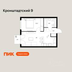 ЖК «Кронштадтский 9», планировка 1-комнатной квартиры, 40.80 м²