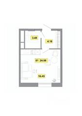 ЖК «Радость», планировка 1-комнатной квартиры, 24.08 м²