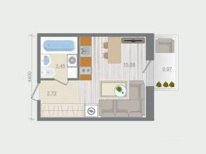 ЖК «Эко-квартал Гармония», планировка 1-комнатной квартиры, 23.02 м²