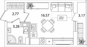 ЖК «Кинопарк», планировка студии, 24.21 м²