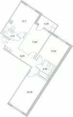 МЖК «Любоград», планировка 3-комнатной квартиры, 70.16 м²