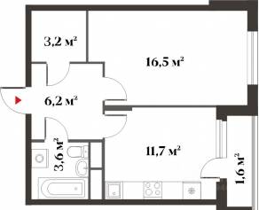 ЖК Миниполис «Восемь кленов», планировка 1-комнатной квартиры, 41.10 м²