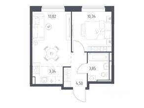 ЖК «Богдановский Лес», планировка 1-комнатной квартиры, 35.85 м²