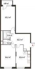 ЖК Миниполис «Восемь кленов», планировка 2-комнатной квартиры, 60.60 м²