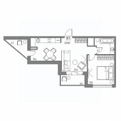 Апарт-комплекс «Residence 15», планировка 2-комнатной квартиры, 50.90 м²