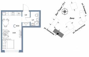ЖК «Страна.Парковая», планировка студии, 28.22 м²