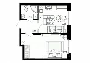 МЖК «Аннино Сити», планировка 1-комнатной квартиры, 36.82 м²