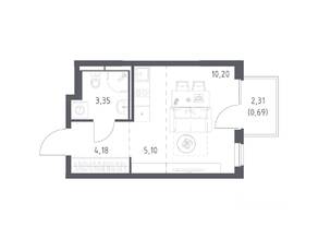 ЖК «Мытищи Парк», планировка студии, 23.52 м²