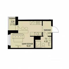 ЖК «ID Murino III», планировка студии, 25.63 м²