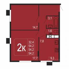ЖК «Фрунзенский», планировка 2-комнатной квартиры, 54.20 м²