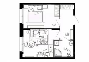 МЖК «Аннино Сити», планировка 1-комнатной квартиры, 34.28 м²